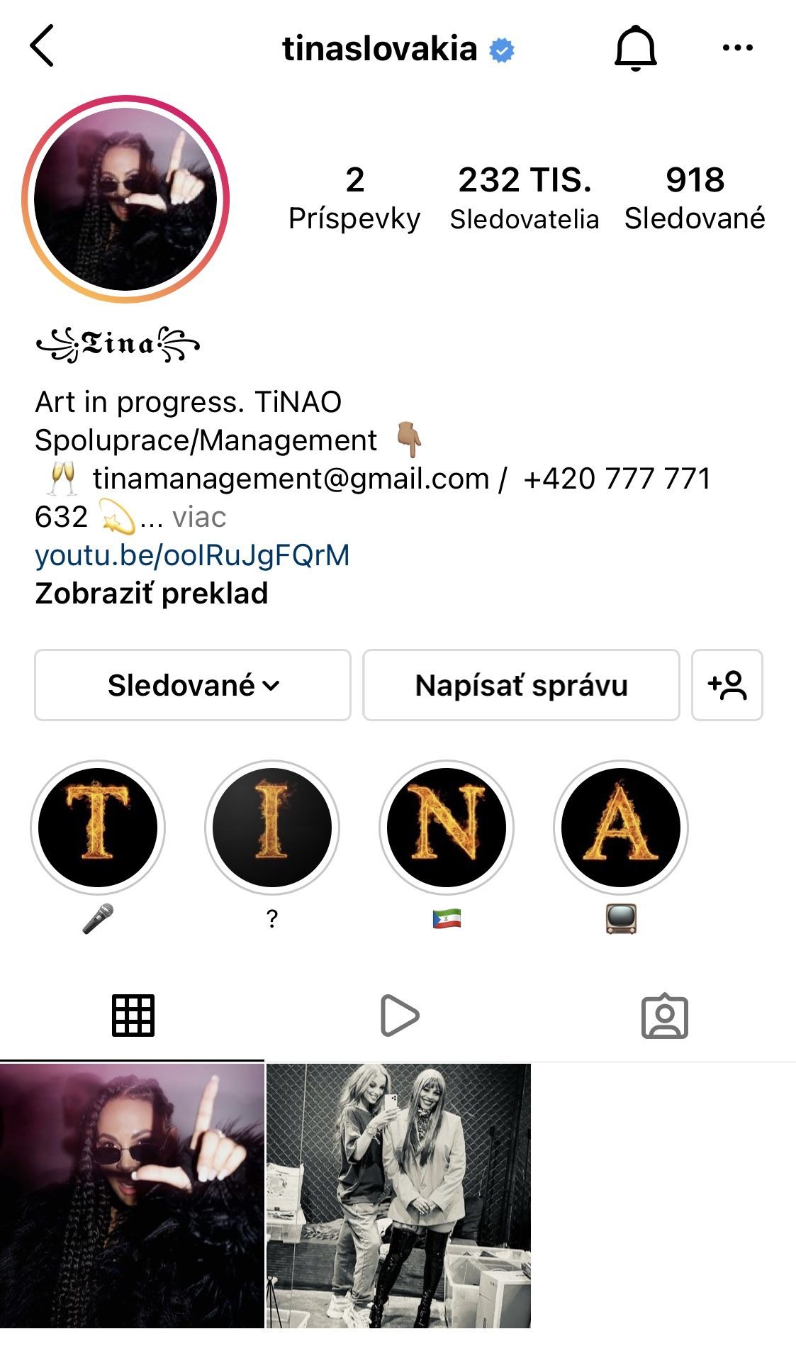 Tina a jej Instagram