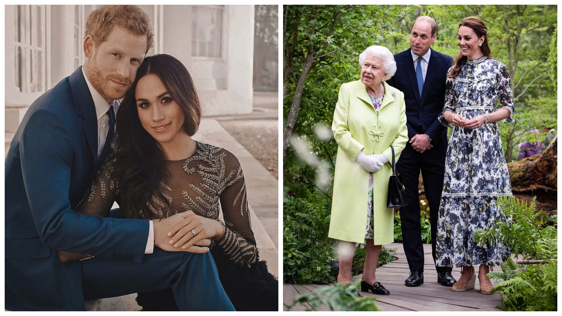 Princ William a Harry s manželkami a Alžbetou